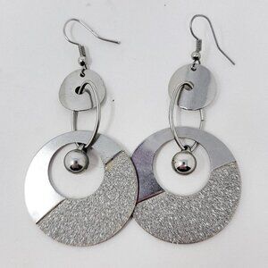 Dangle earrings silver 1.5" diameter, 2 1/4" length - no flaws (see description)